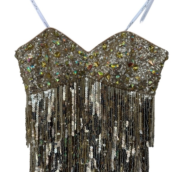 Night Moves by ALLURE Gold Sequin Evening Flapper Gatsby Sleeveless Dress, 10 - Picture 4 of 15